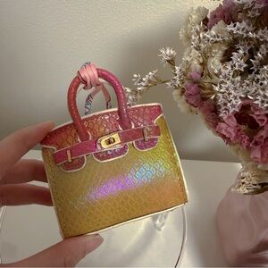 Iridescent Snakeskin-Effect Mini Tote Charm – Genuine Leather Handmade